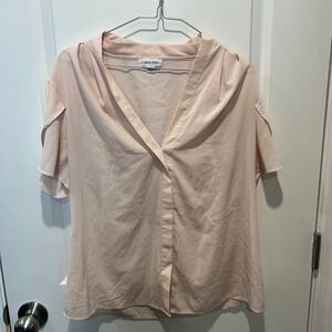Calvin Klein Womens XL Pink V Neck Short Sleeve Blouse Top Made in Vietnam